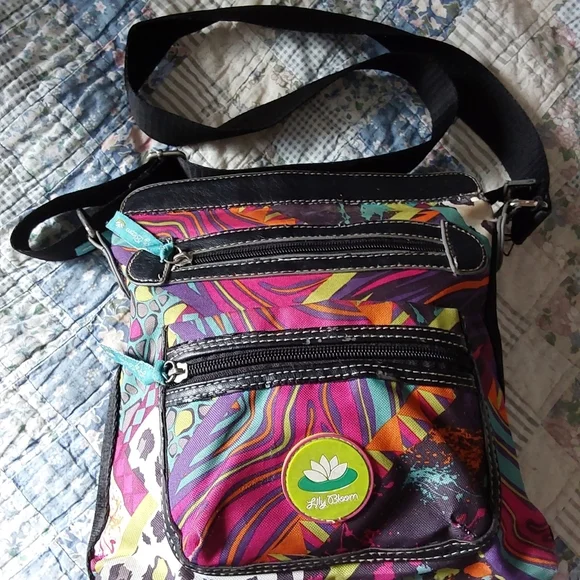 EUC Colorful Lily Bloom Crossbody Bag Bright Colors Neon Florals - Picture 5 of 8